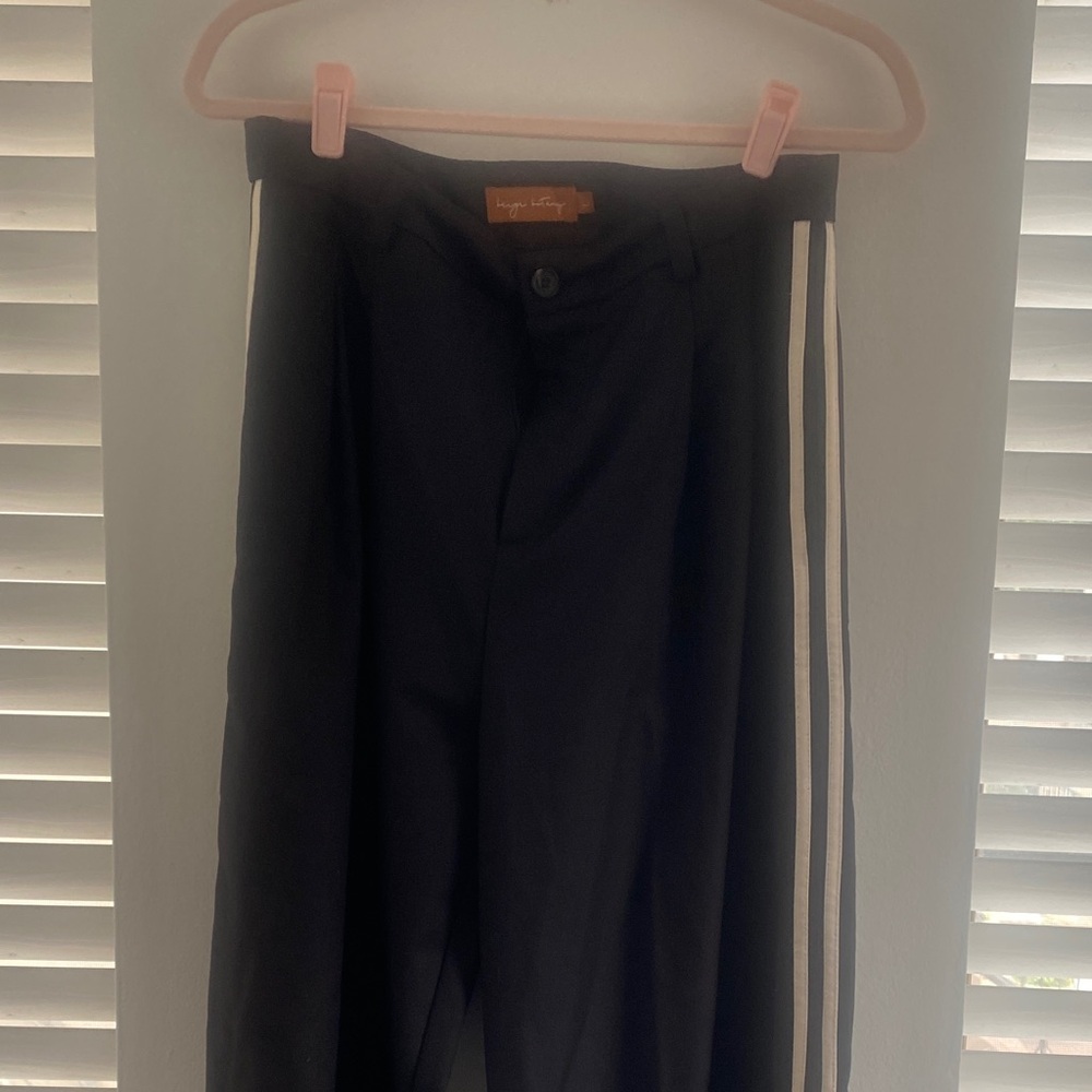 Black Track Pants with White Side Stripes - Picture 3 of 12